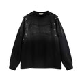High Street Washed Distressed Embroidered Round Neck Sweater