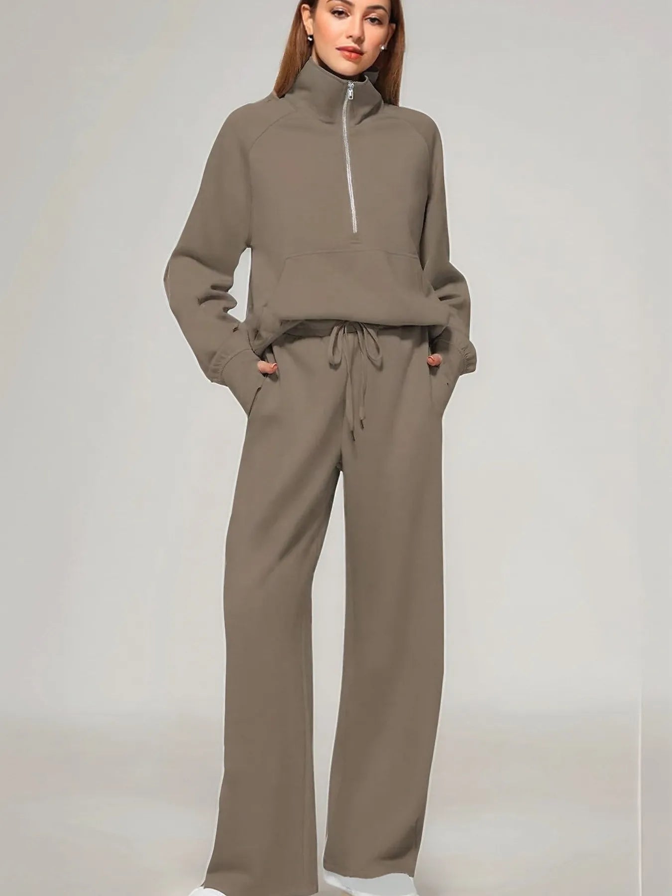 Half Zip Long Sleeve Top and Pants Set