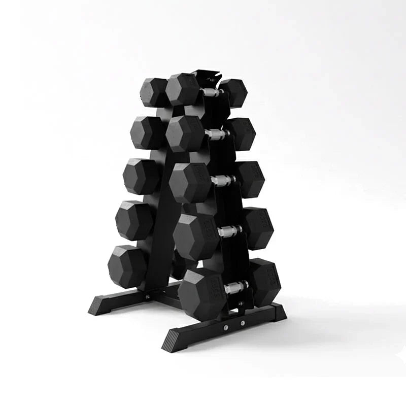 Hex Dumbbells 5 Tier Rack with or without Weights & Bench – Vertical Dumbbell Storage Stand for Home Gym