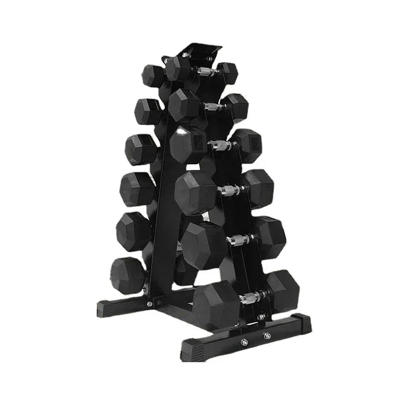 Hex Dumbbells 6 Tier Rack with or without Weights & Bench – Vertical Dumbbell Storage Stand for Home Gym (2.5kg–30kg)