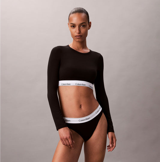 Calvin Klein Icon Cotton Modal Womens Long Sleeve T-shirt Bralette Black