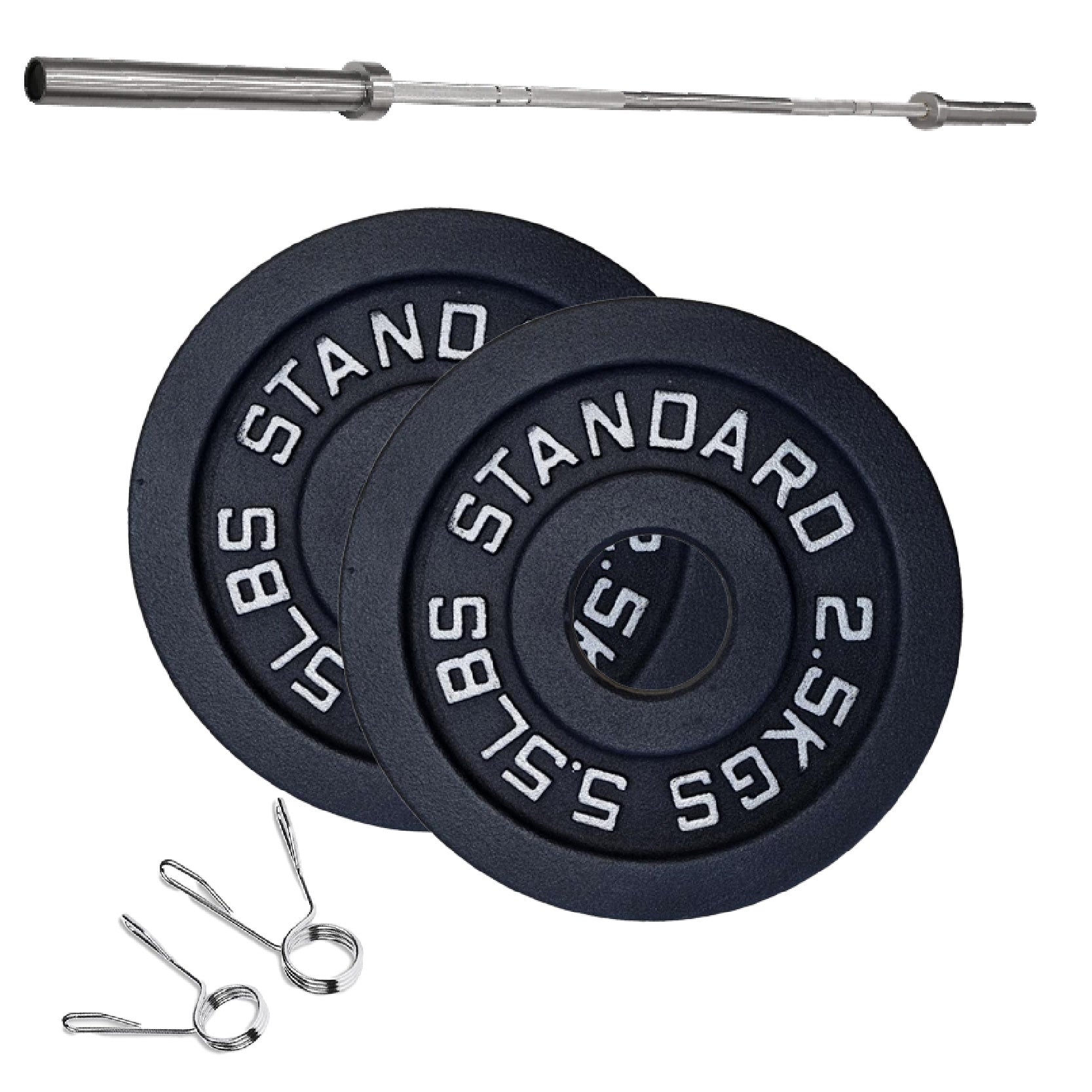 Cast Iron Weight Plates Set and Pair with Olympic Barbell + Clips