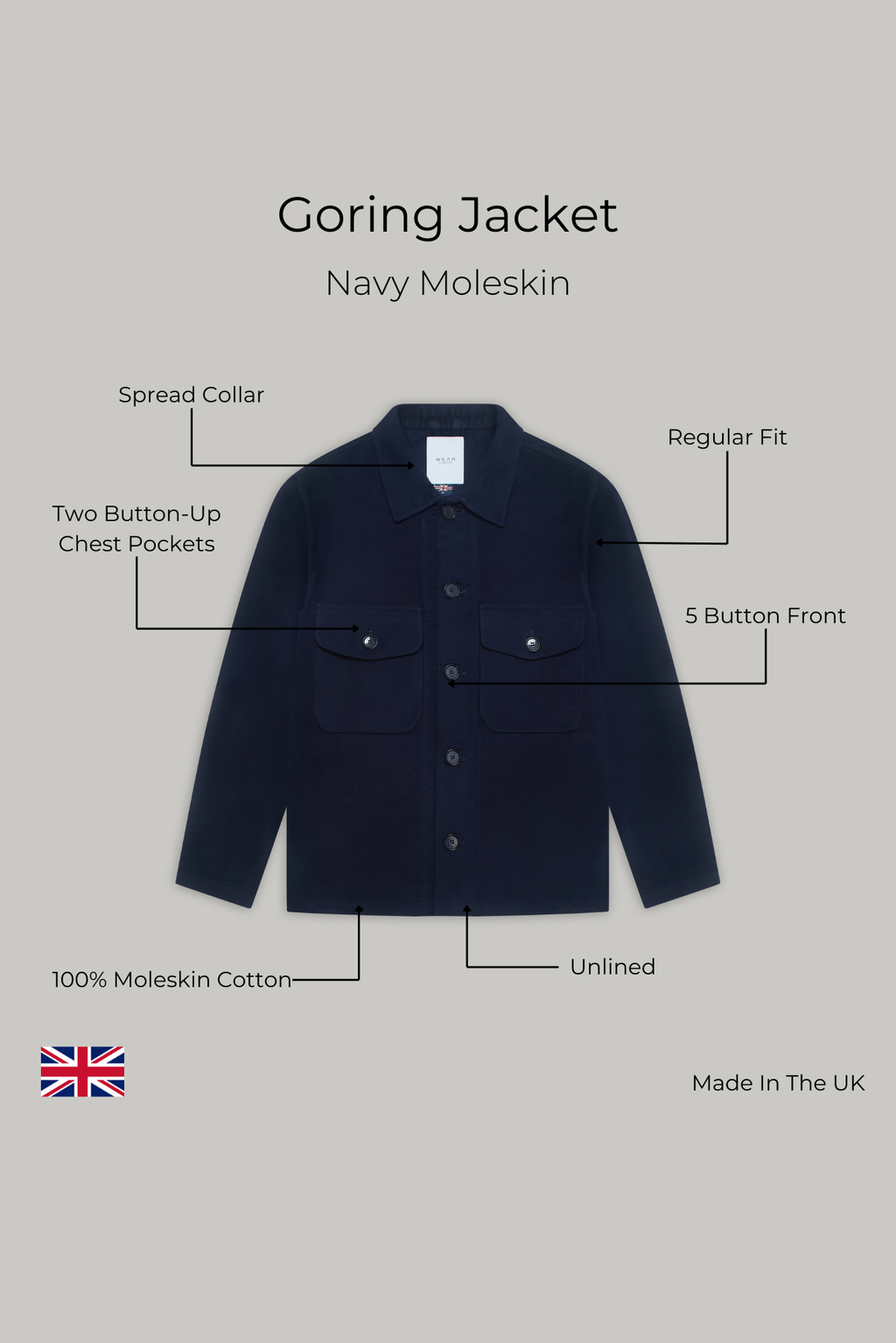 Goring Jacket - Navy Moleskin