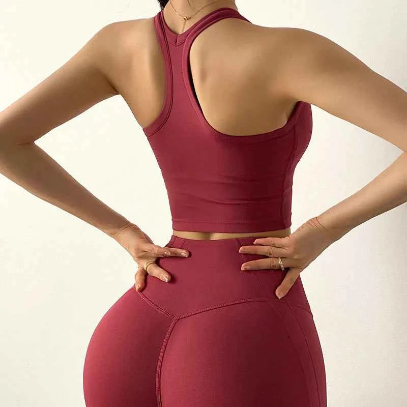 Women's Tummy Control Flexible Exercise Bodybuilding Tights and Bra Set