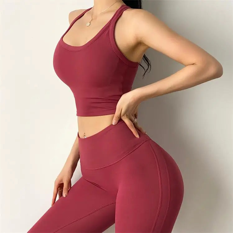 Women's Tummy Control Flexible Exercise Bodybuilding Tights and Bra Set