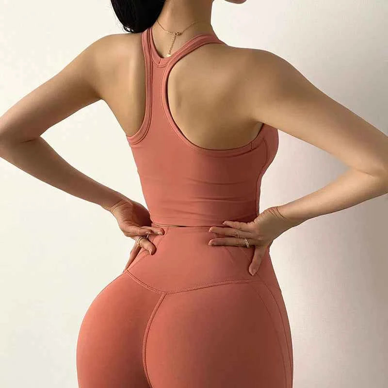 Women's Tummy Control Flexible Exercise Bodybuilding Tights and Bra Set