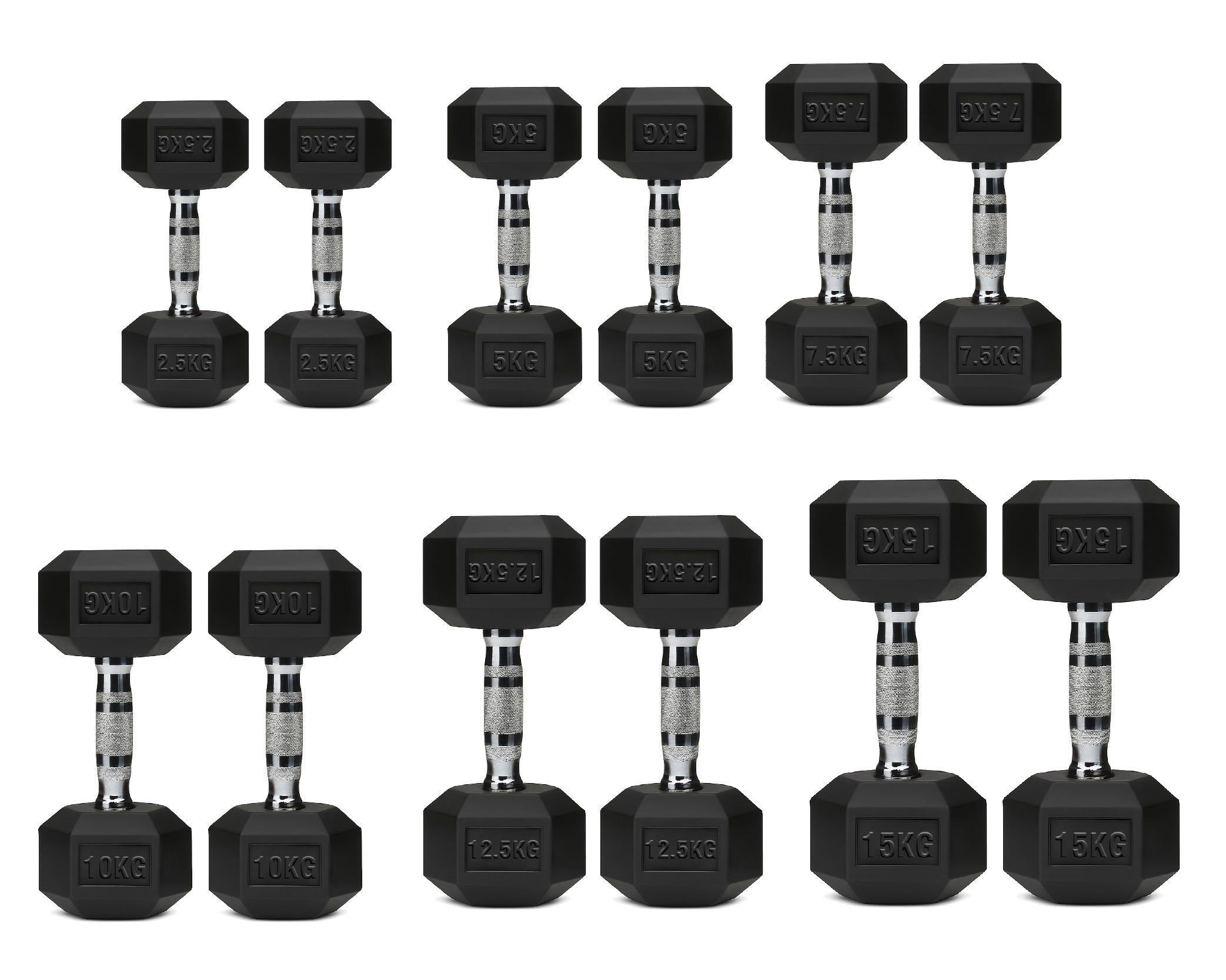 Hex Dumbbells Pair – Rubber-Coated Cast Iron – 2.5kg to 60kg – Premium Gym Weights