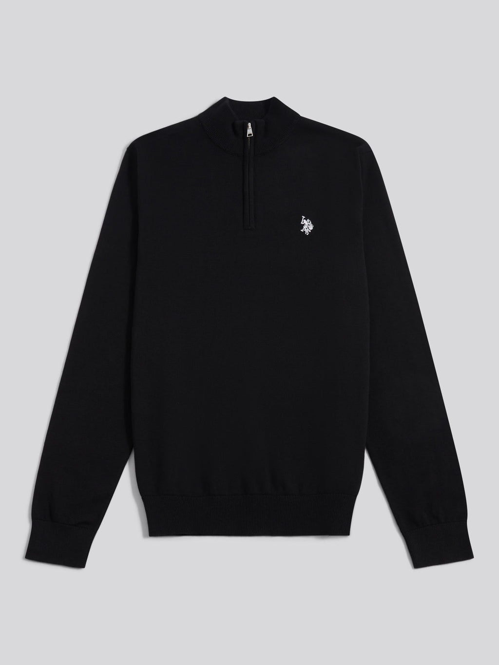 Mens Cotton Quarter Zip Funnel Jumper Black Bright White DHM