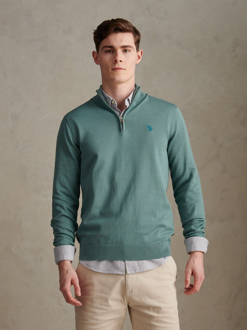 Mens Cotton Quarter Zip Funnel Jumper Arctic