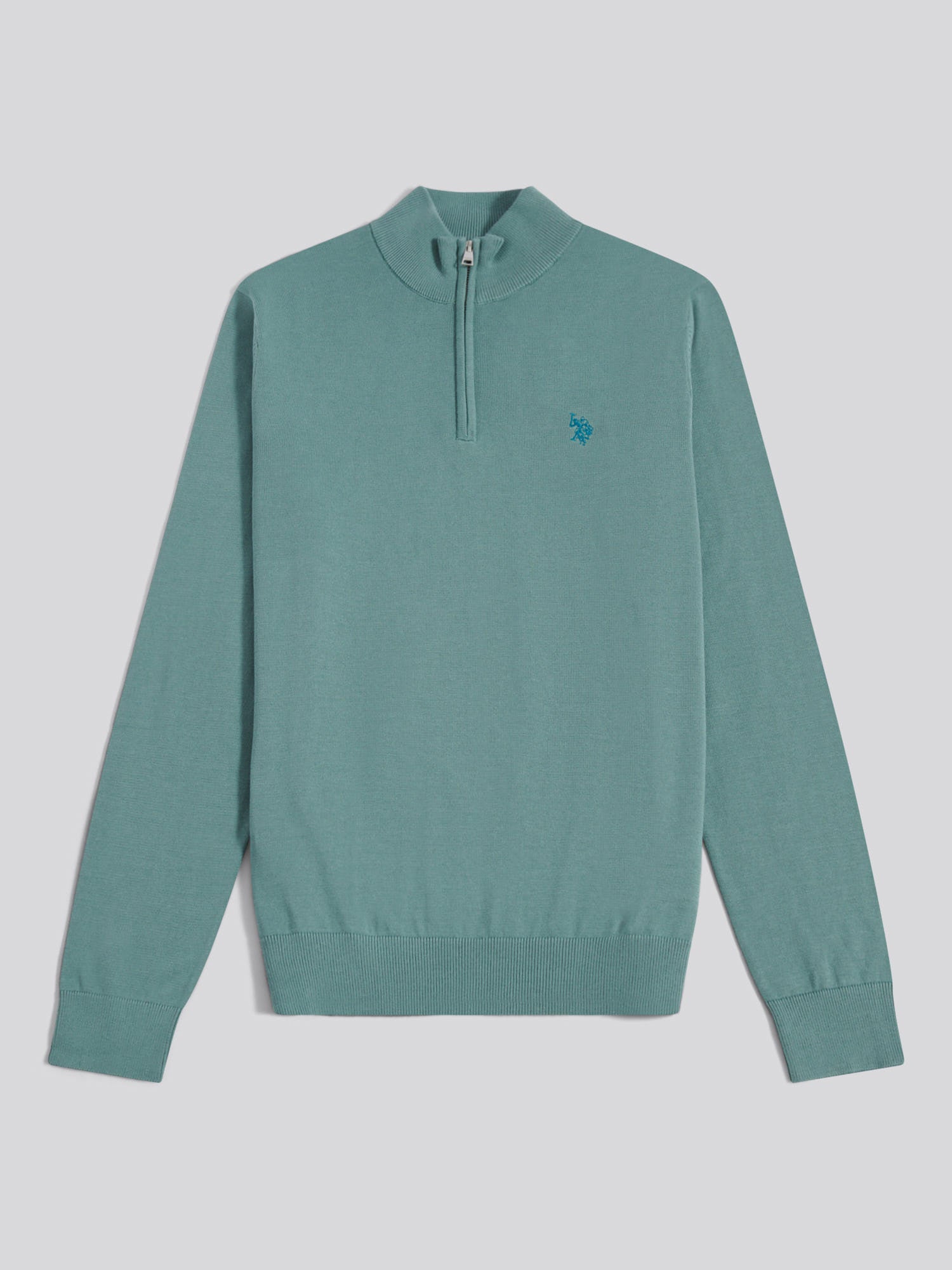 Mens Cotton Quarter Zip Funnel Jumper Arctic