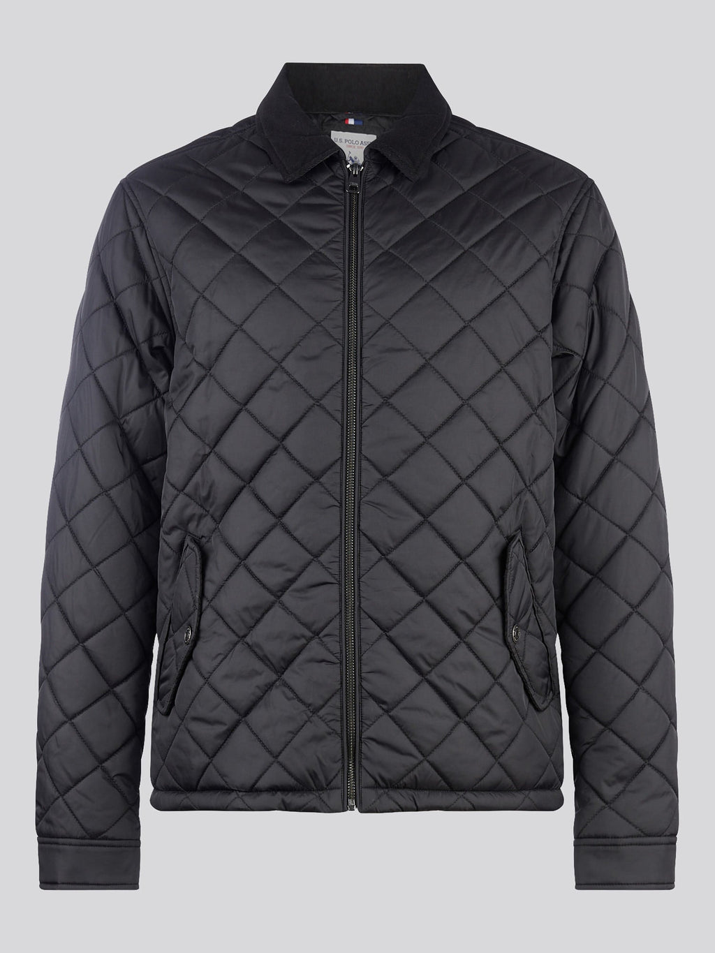 Mens Diamond Quilt Padded Collared Jacket in Black