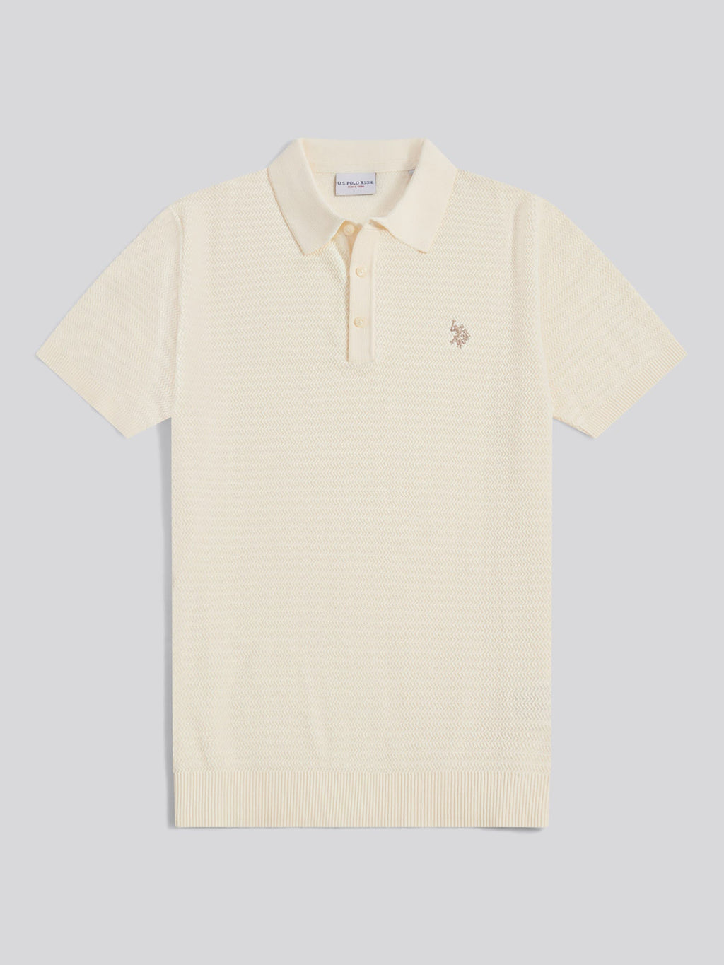 Mens Herringbone Texture Knit Polo Shirt Whisper White