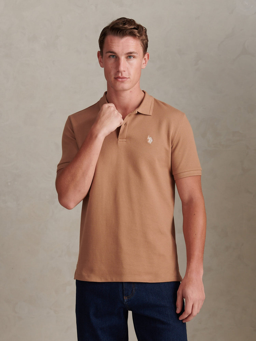 Mens Twill Texture Polo Shirt Burro