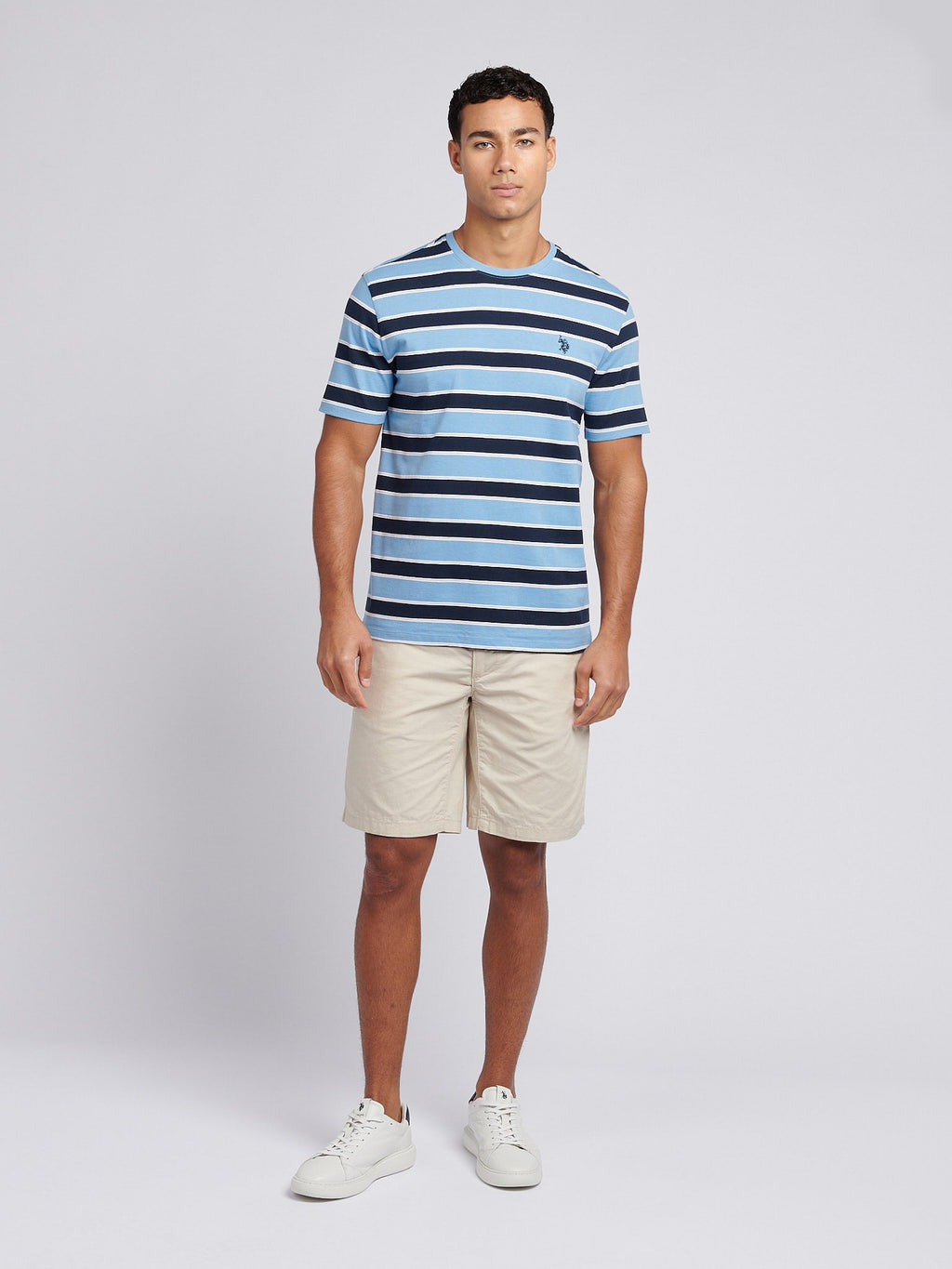 Mens Stripe Double Horsemen T-Shirt in Allure