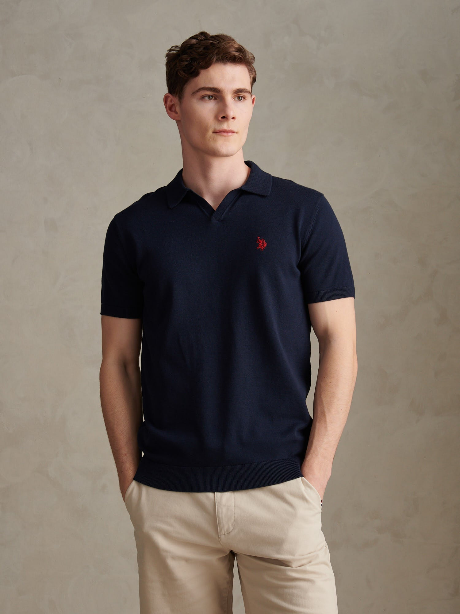 Mens Combed Cotton Double Horsemen Revere Polo Shirt Dark Sapphire Navy / Haute Red DHM