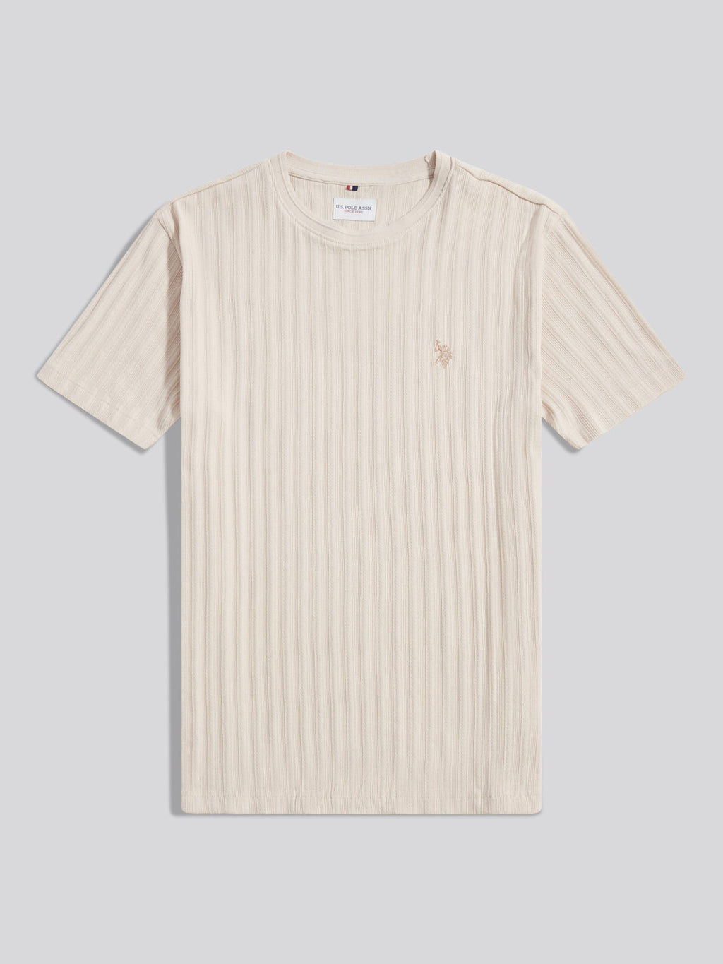 Mens Vertical Texture Loose Knit T-Shirt Beige