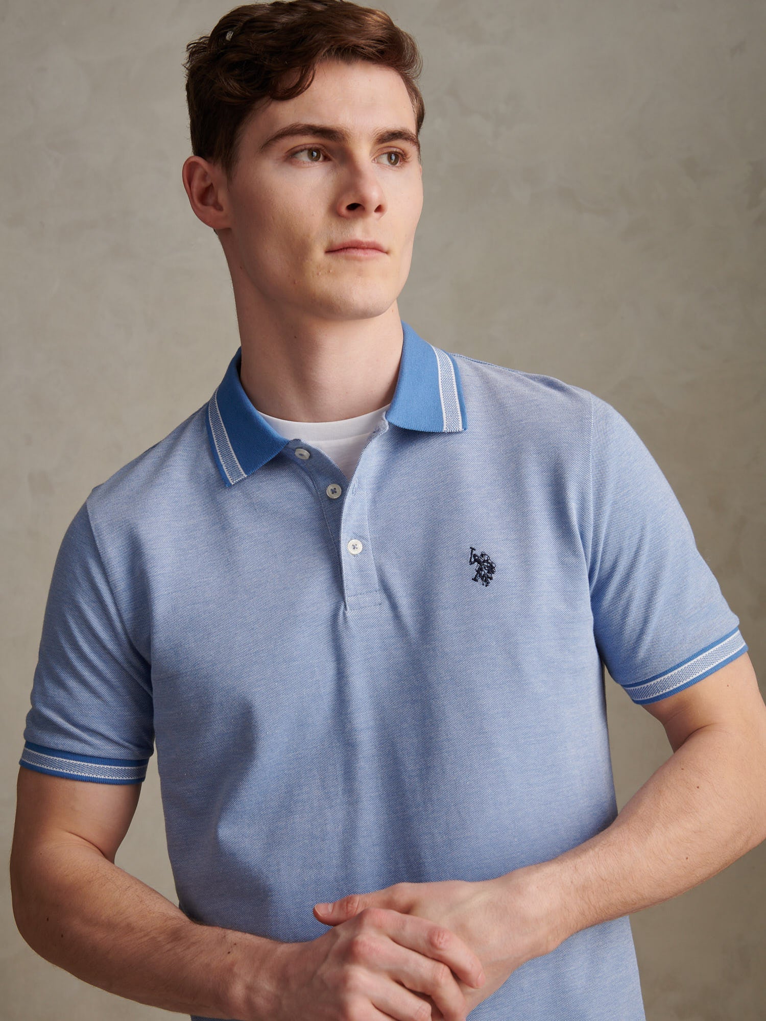 Mens Two Tone Tipped Pique Polo Shirt Riviera