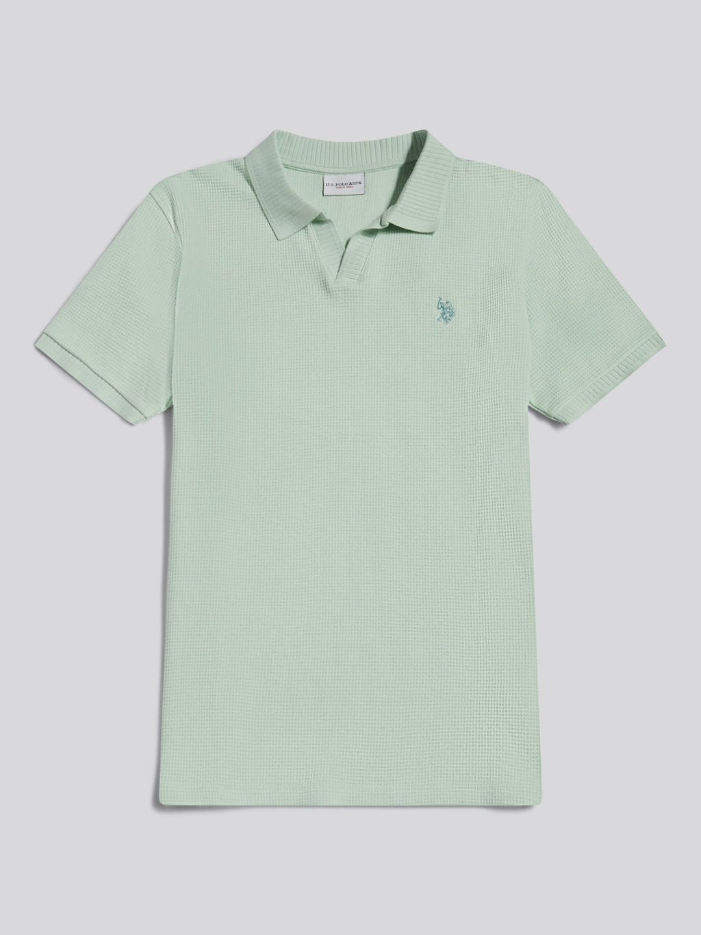 Mens Waffle Open Collar Polo Shirt Aqua Foam
