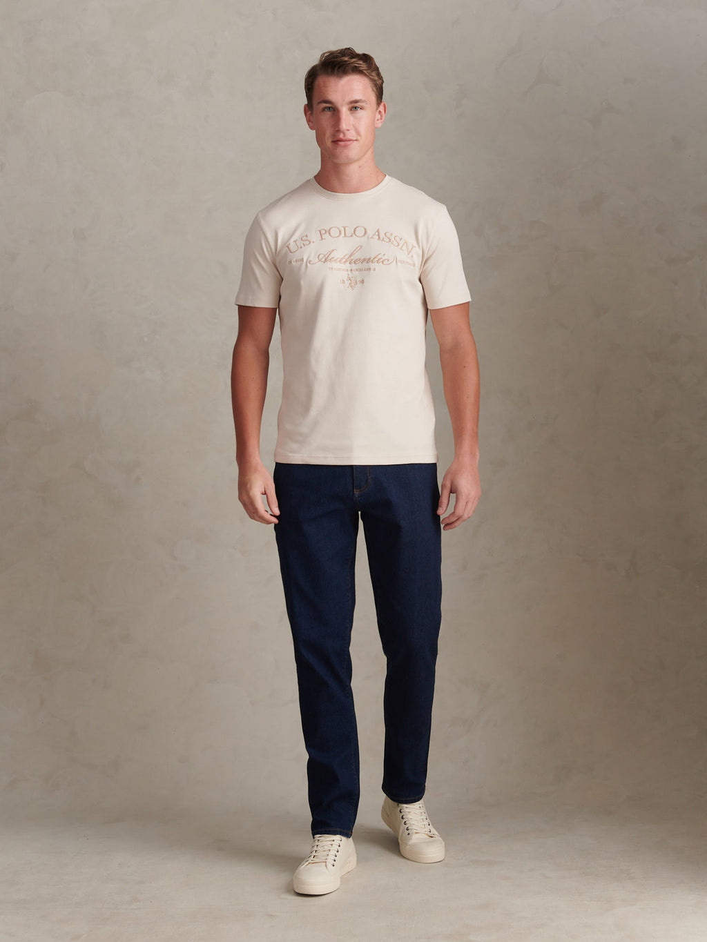 Mens Arch Script Graphic T-Shirt Beige