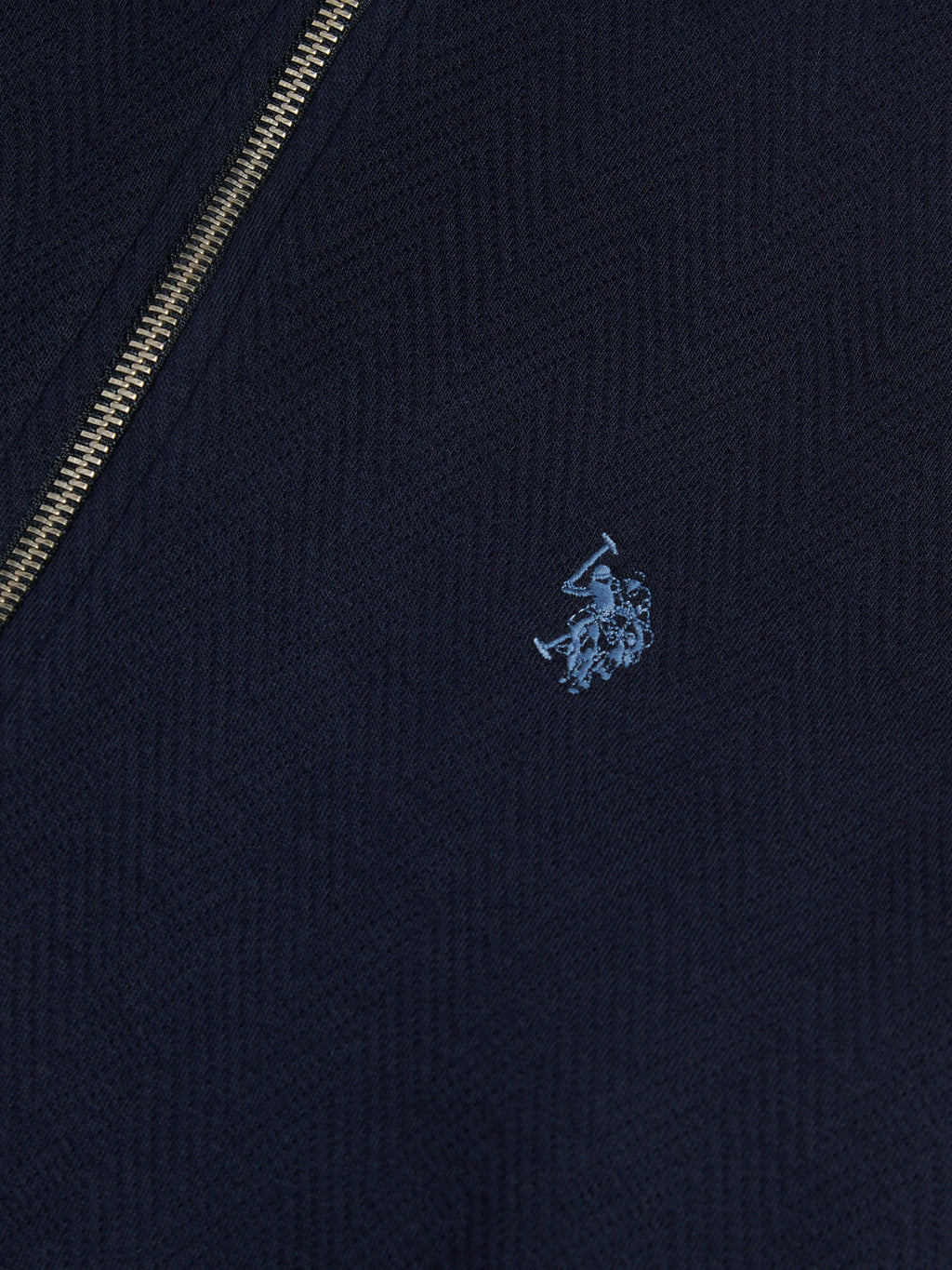 Mens Herringbone Zip Funnel Sweatshirt Dark Sapphire Navy / Moonlight Blue DHM
