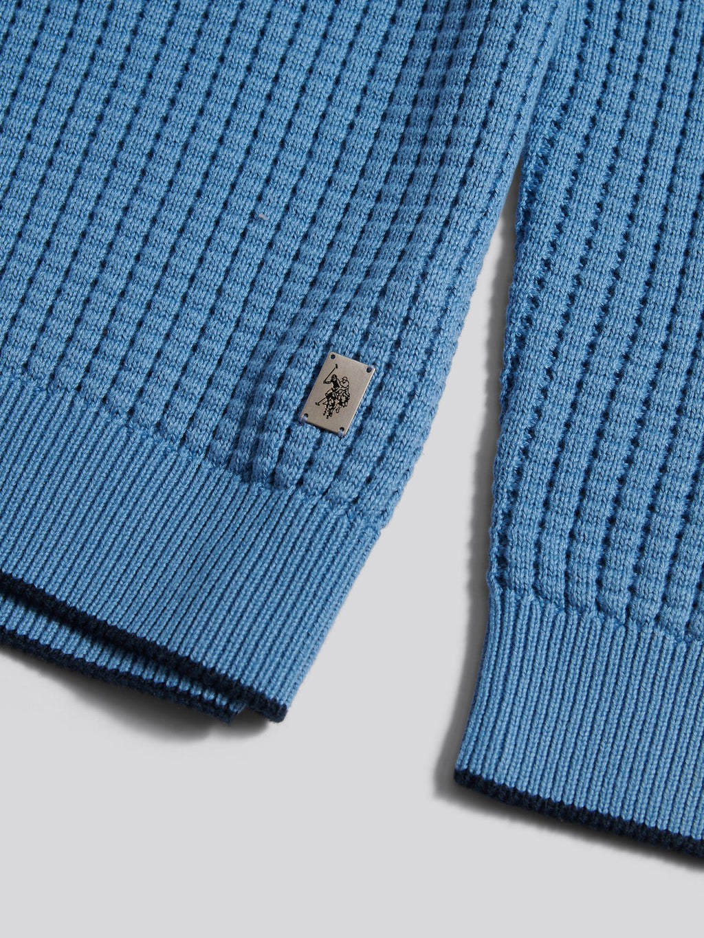 Mens Open Knit Quarter Zip Funnel Jumper Riviera