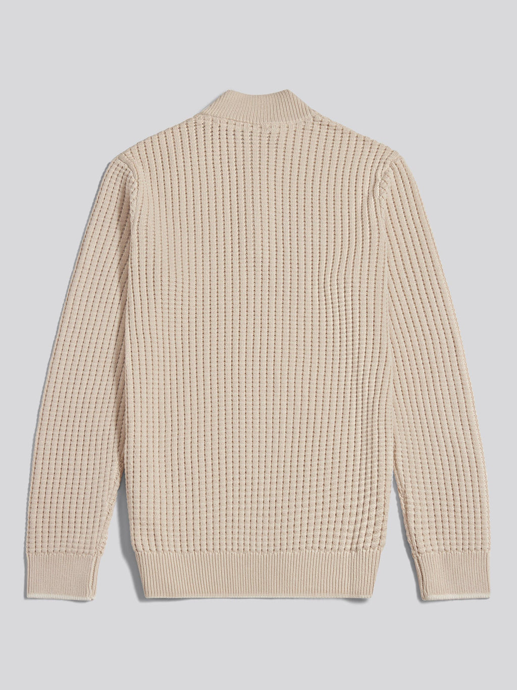 Mens Open Knit Quarter Zip Funnel Jumper Beige