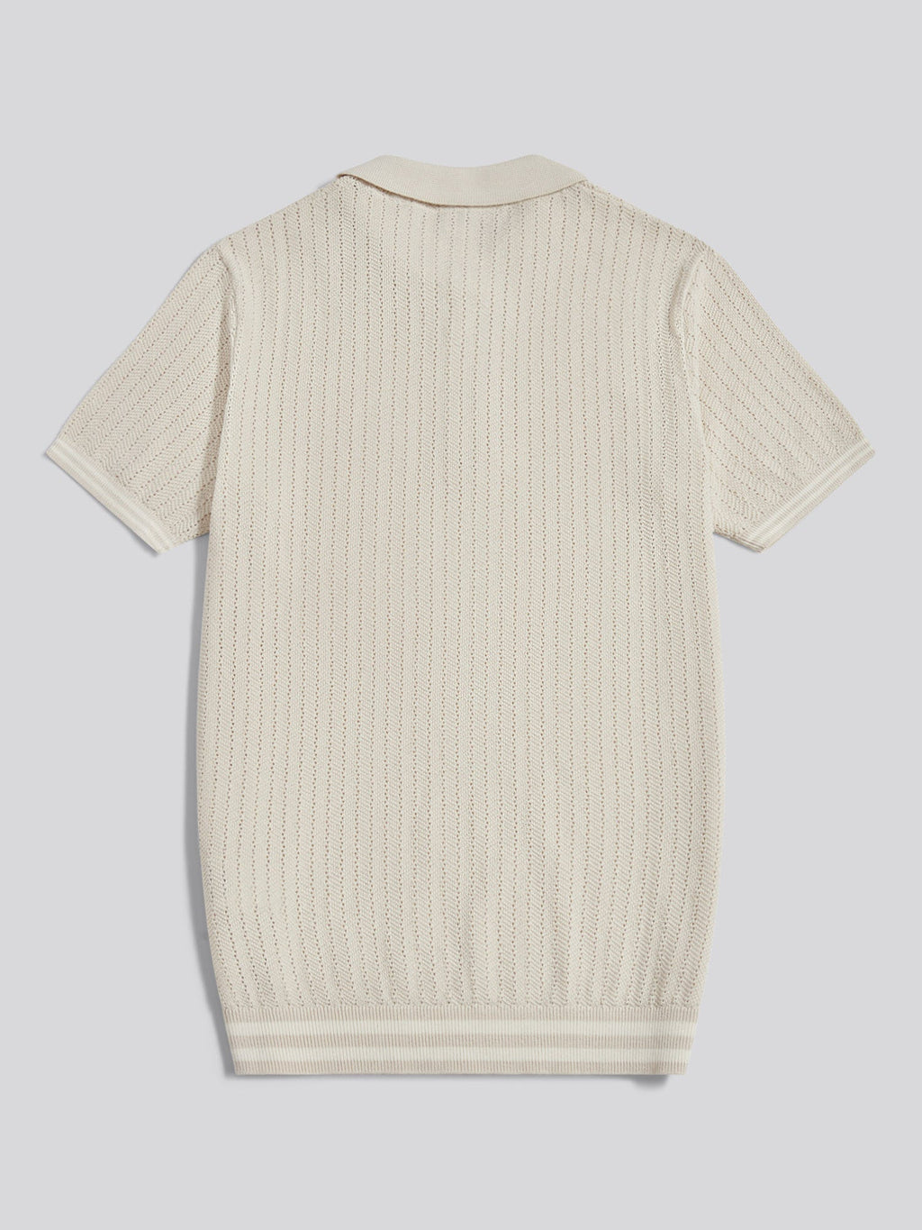 Mens Tipped Open Knit Polo Shirt Beige