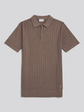 Mens Smart Textured Knit Quarter Zip Polo Shirt Walnut