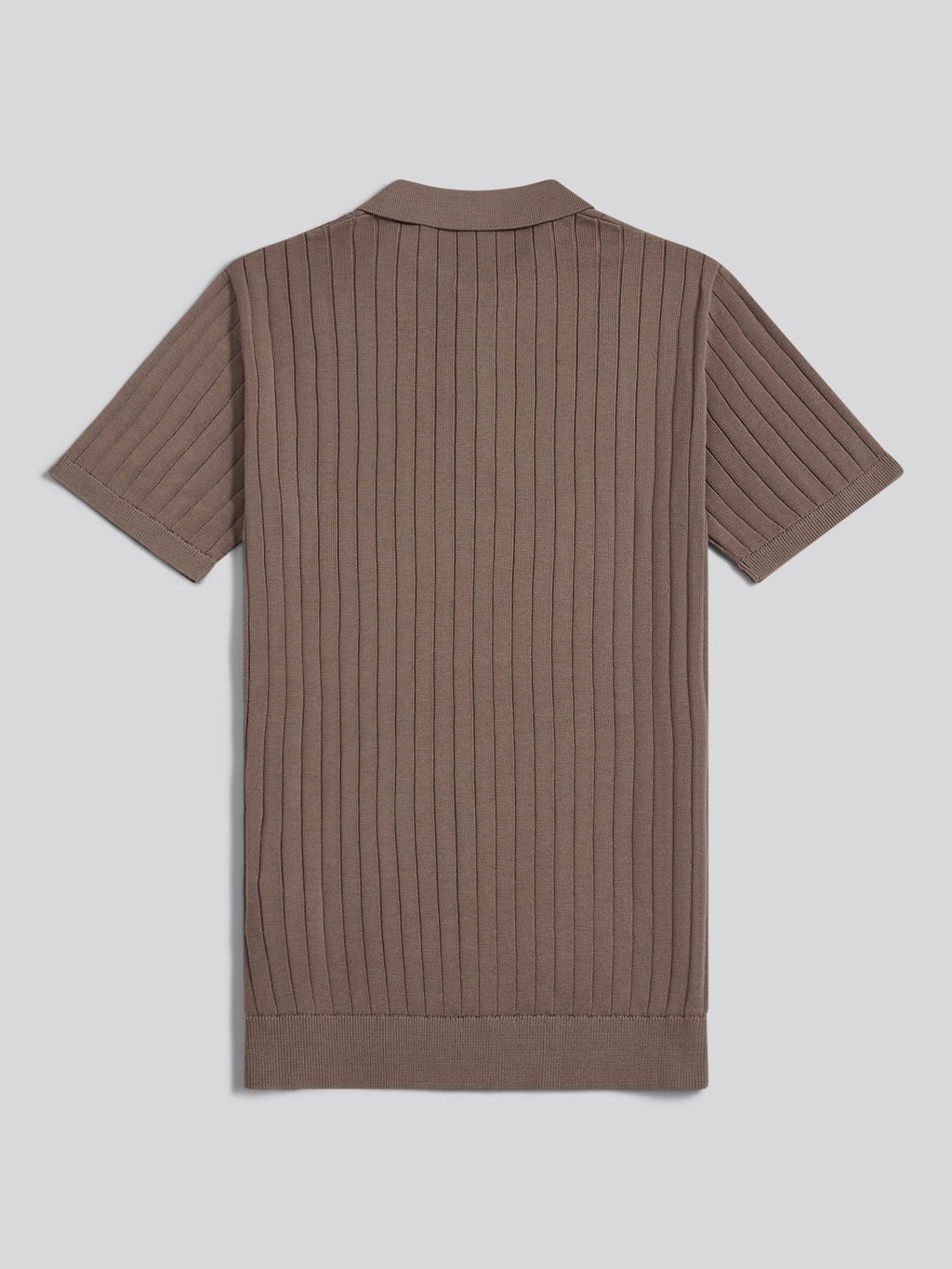 Mens Smart Textured Knit Quarter Zip Polo Shirt Walnut