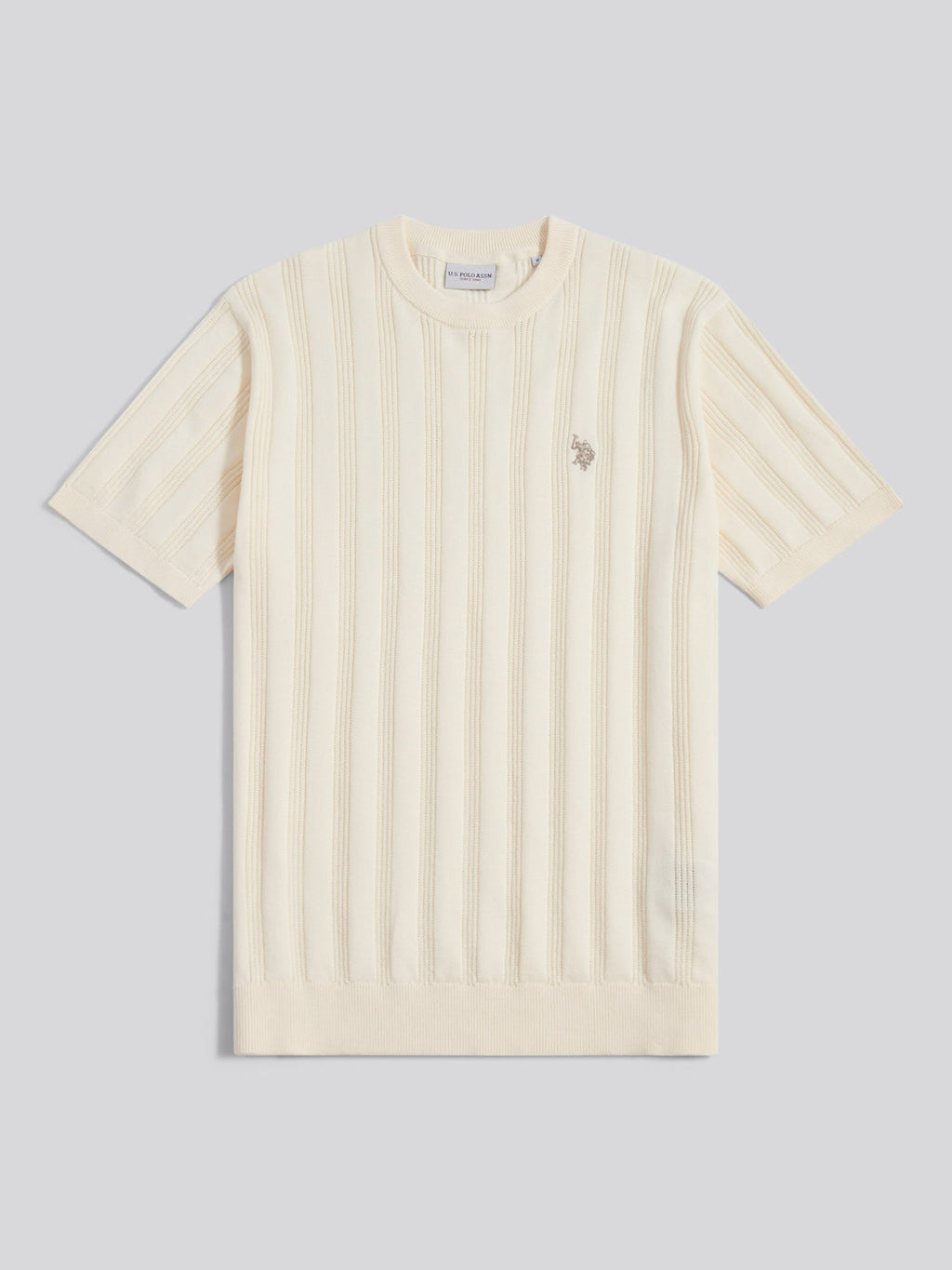 Mens Vertical Texture Knit T-Shirt Whisper White