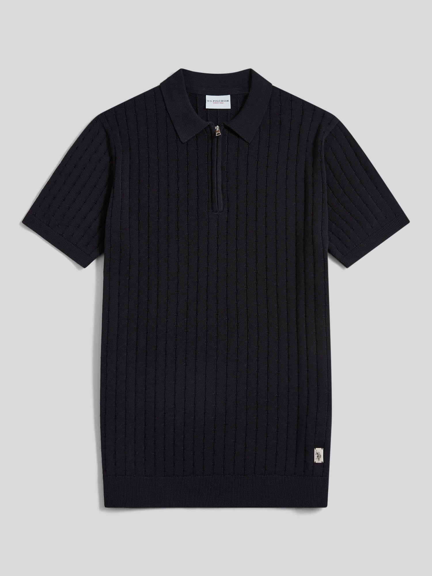 Mens Zip Knit Short Sleeve Polo Shirt Black