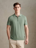 Mens Wide Texture Zip Knit Polo Shirt Green Bay