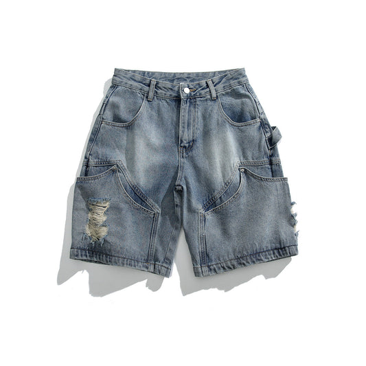 Men’s Denim Shorts - Multi-Pocket Ripped
