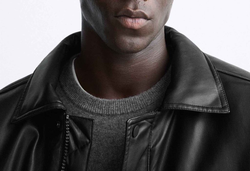 Men's Faux Leather Lapel Cotton Jacket – Black European & American Style