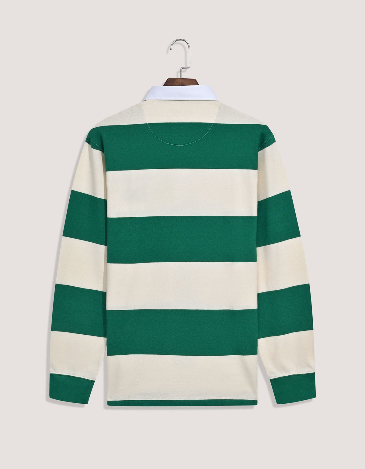 Off White & Green Relaxed Fit Striped Rugby Shirt