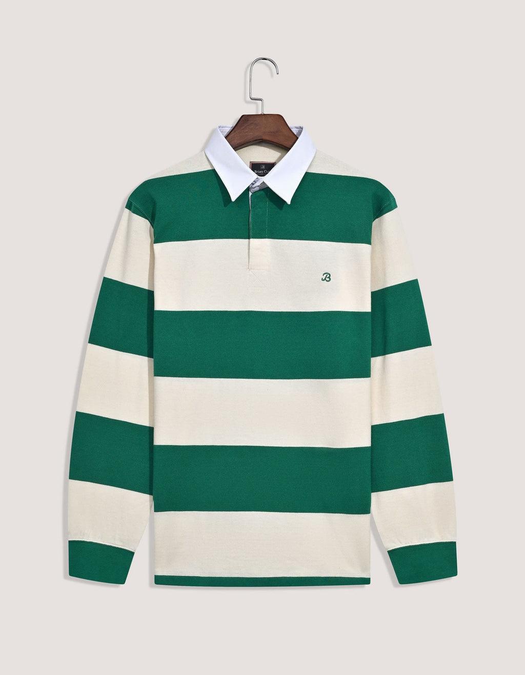 Off White & Green Relaxed Fit Striped Rugby Shirt