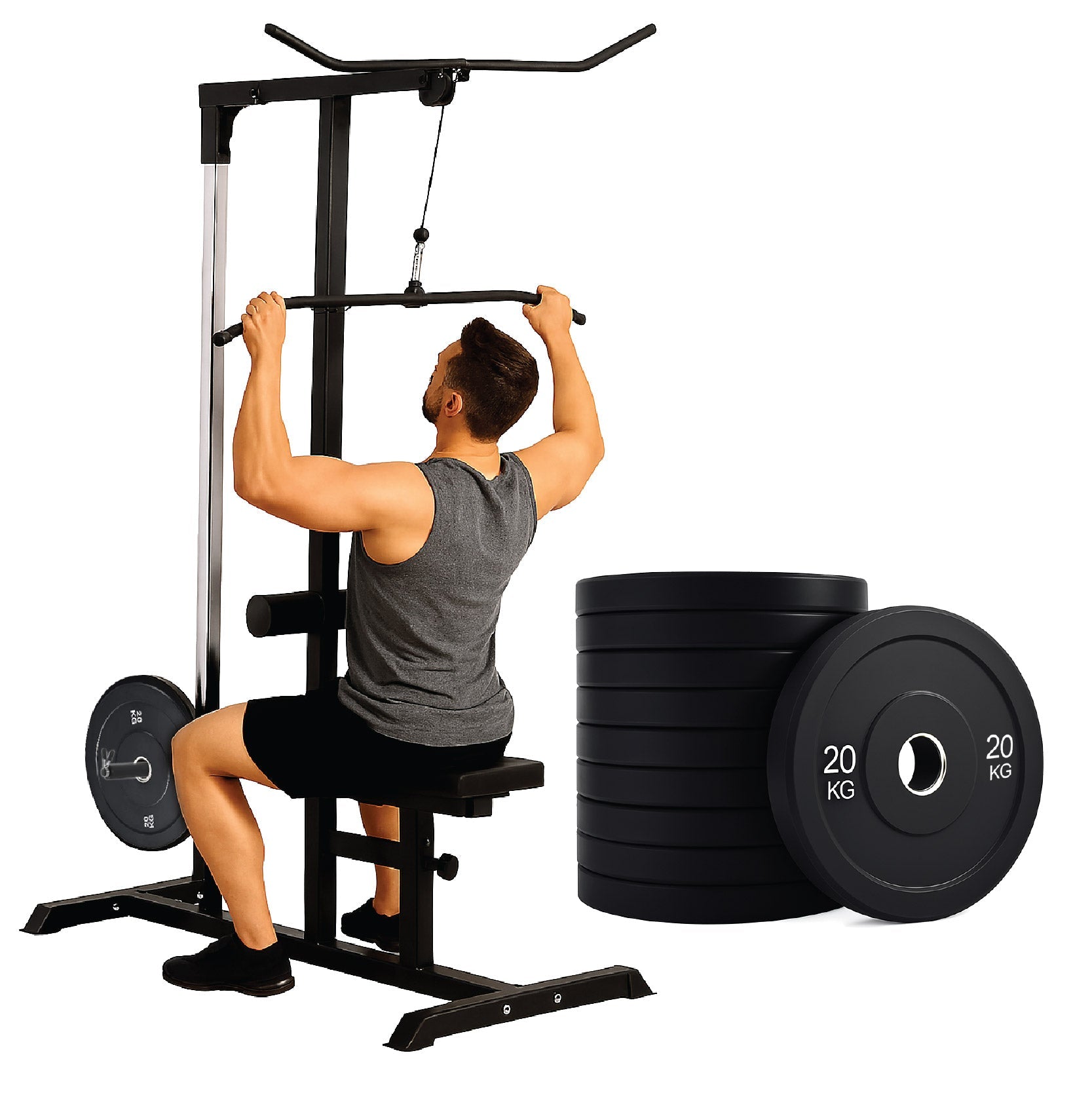 Exercise Pulley Machine Power Tower with Adjustable Seat Cable Positions