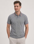 Navy Printed Cotton Polo Shirt