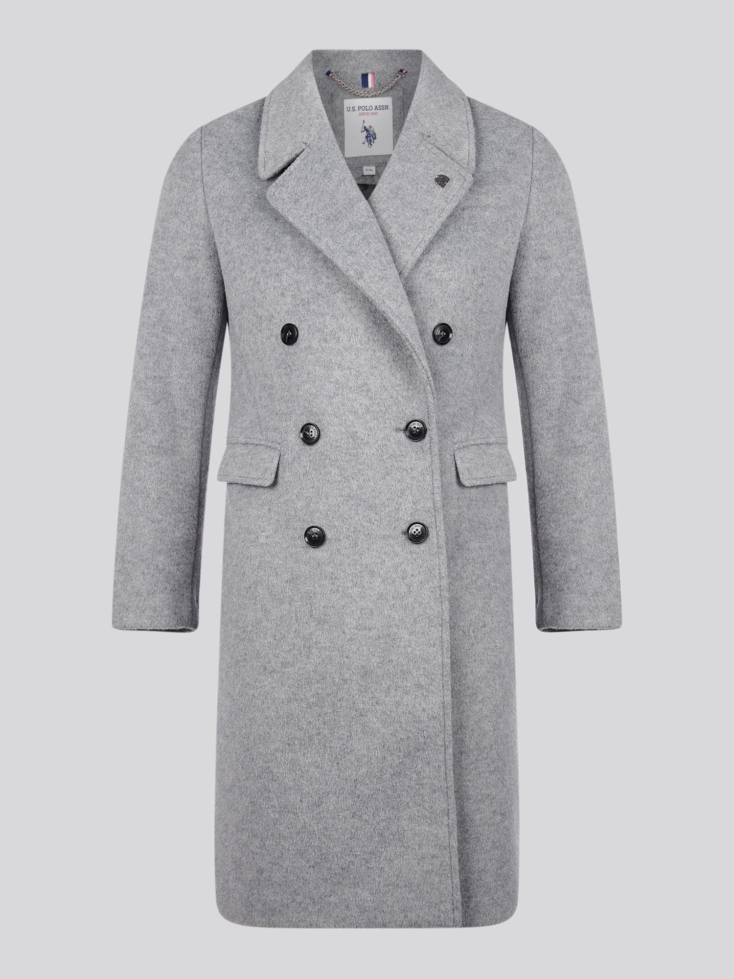 Womens Wool Blend Double Breasted Coat in Silver Filigree