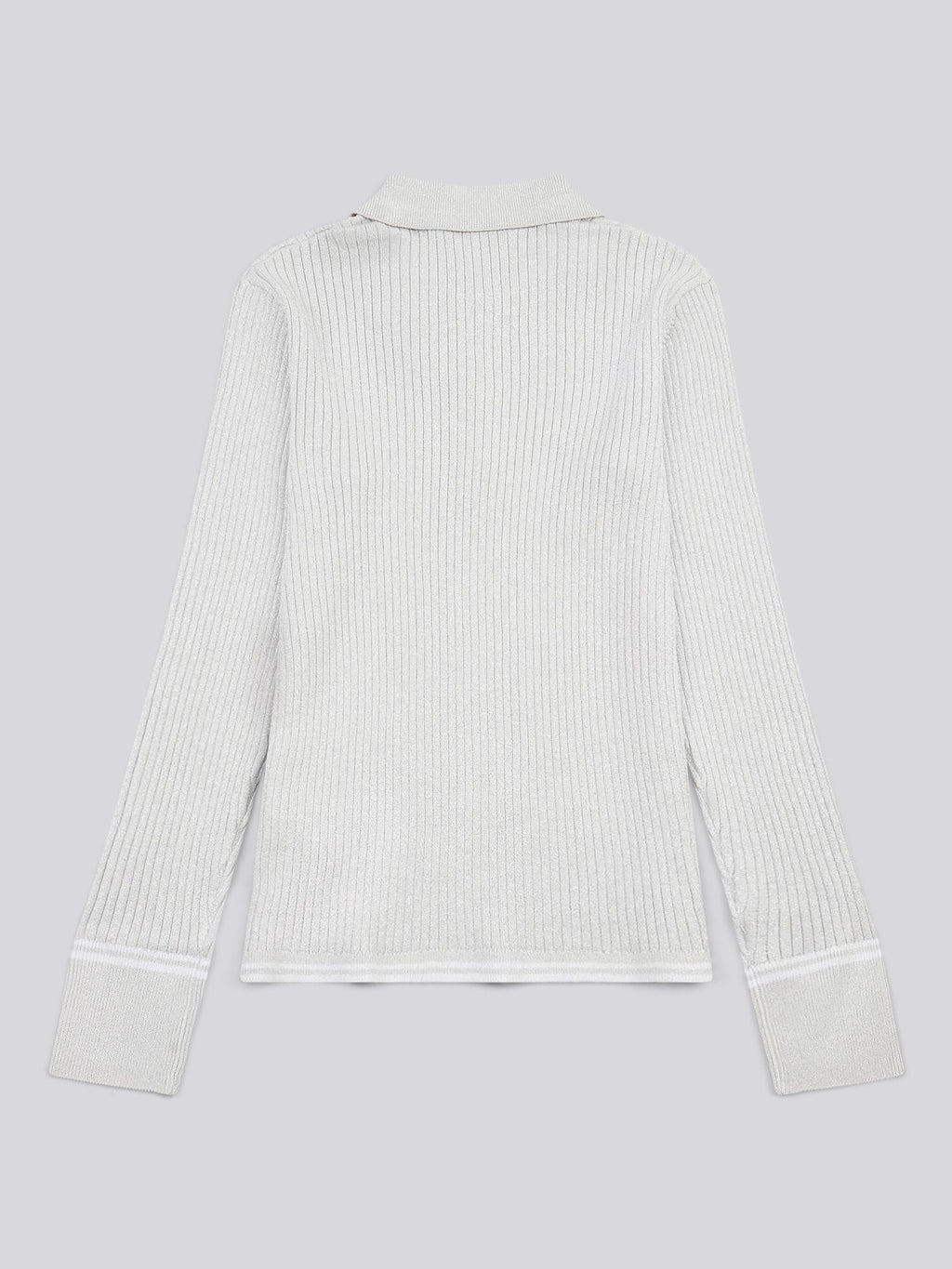 Womens Lurex® Rib Polo Knit in Pearl Grey Marl