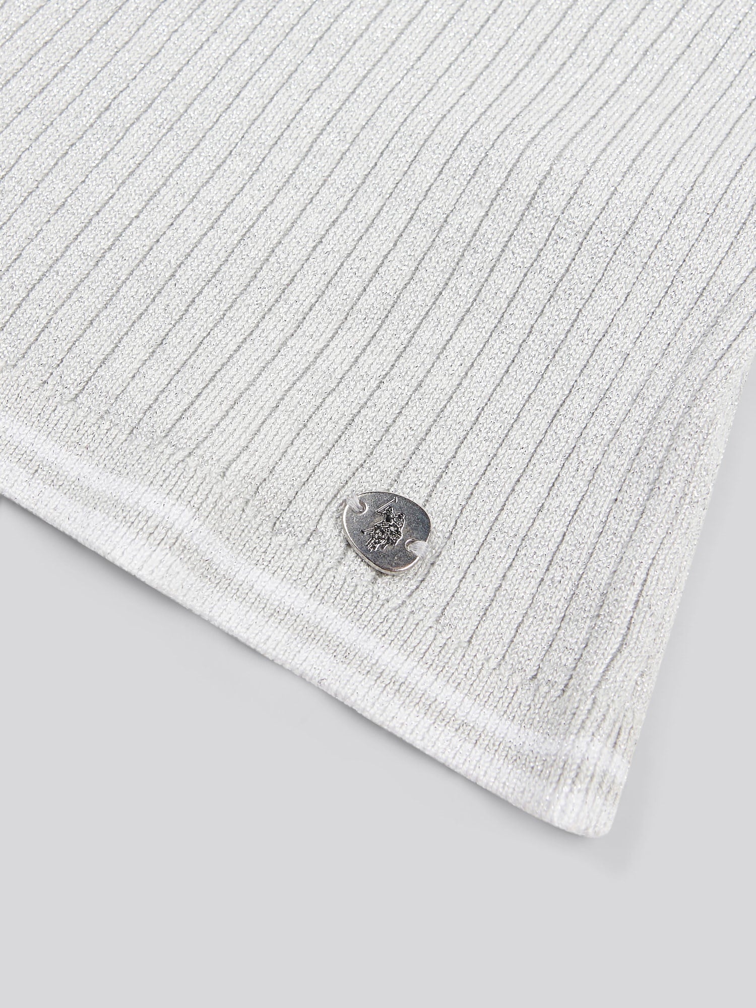 Womens Lurex® Rib Polo Knit in Pearl Grey Marl