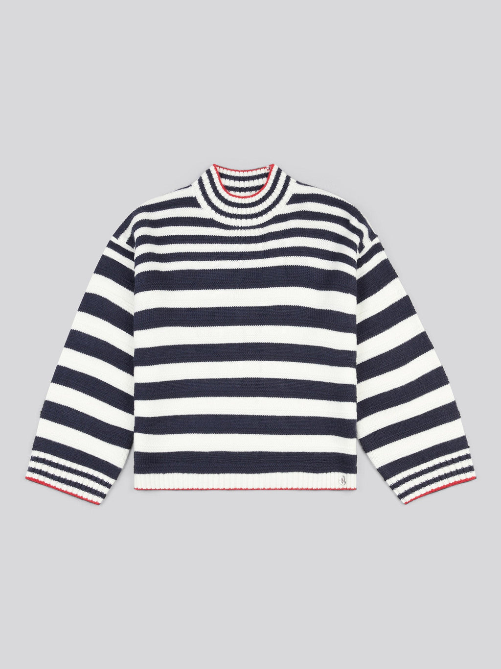 Womens Textured Stripe Mock Neck Jumper in Marshmallow