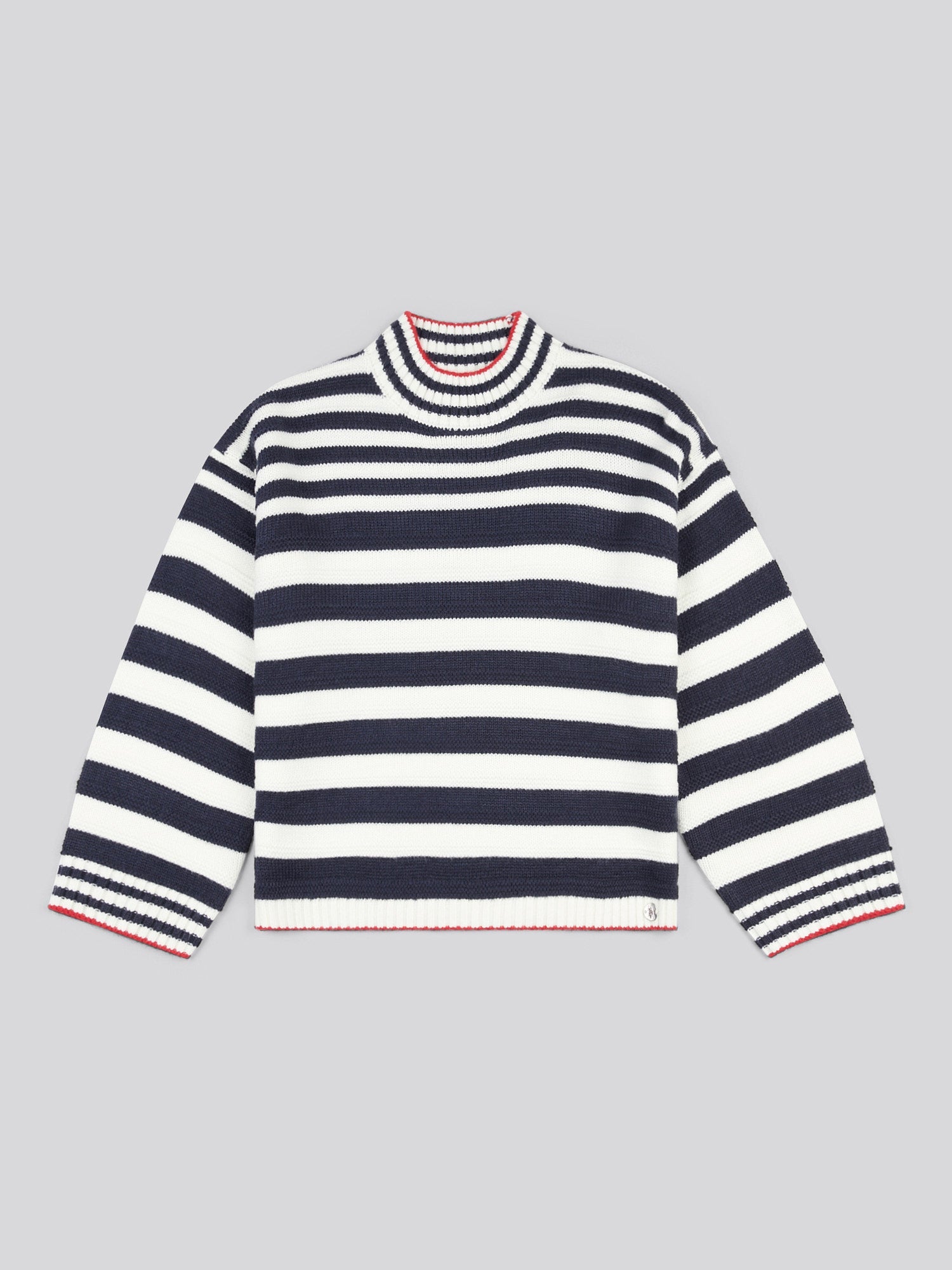 Womens Textured Stripe Mock Neck Jumper in Marshmallow