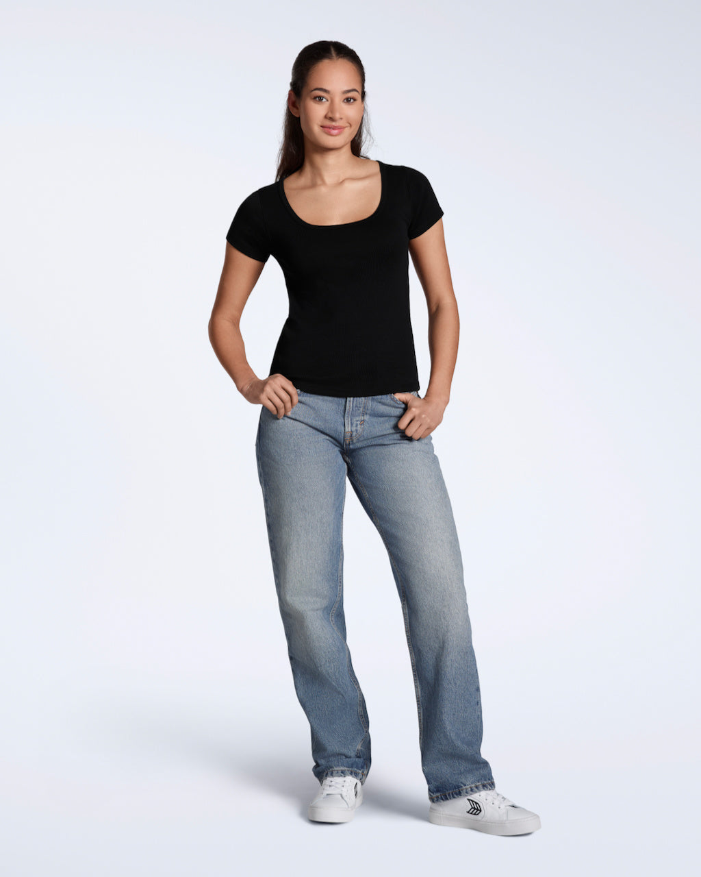 Ribbed Scoop Neck T-Shirt
