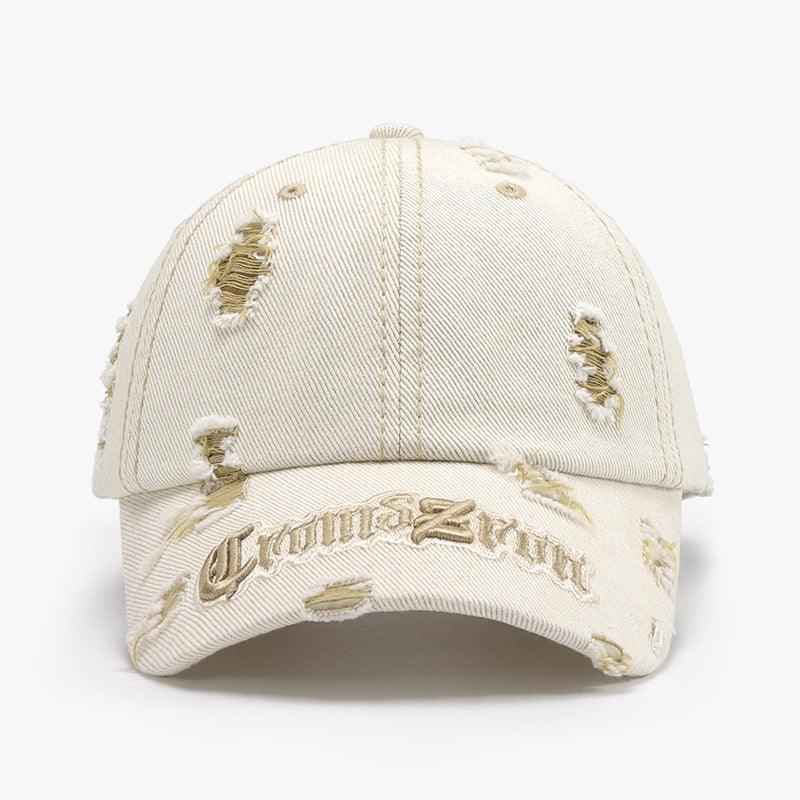 Matching Ripped Letter Print Embroidery Cap – Adjustable Cotton Dome Hat