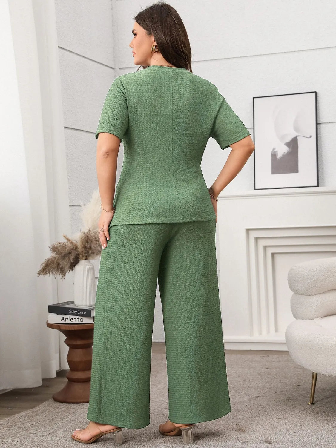 Plus Size Asymmetrical Round Neck Short Sleeve Top and Pants Set