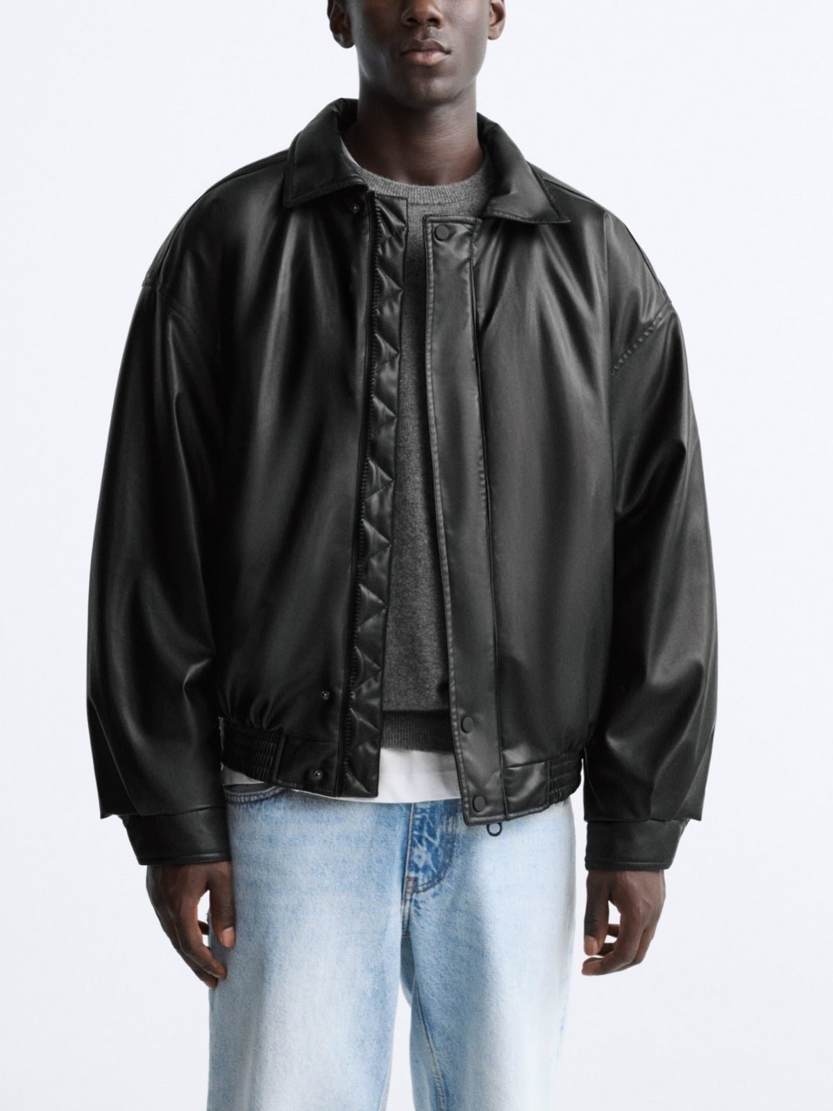 Men's Faux Leather Lapel Cotton Jacket – Black European & American Style