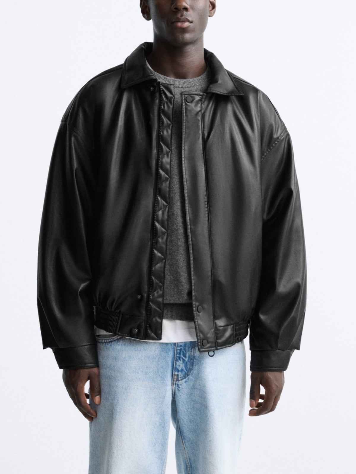 Men's Faux Leather Lapel Cotton Jacket – Black European & American Style