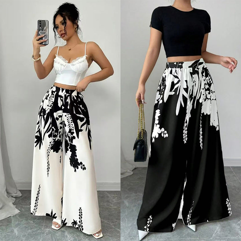 Women’s Casual Printed Pants – Lace-up Waist Slim Fit Summer Fashion