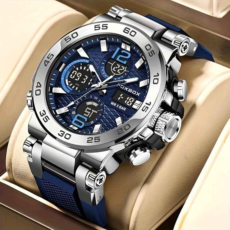 Men's Dual Display Digital Military Quartz Watch Featuring an Alarm Clock, Chronograph, And Multifunctional Luminous Capabilities